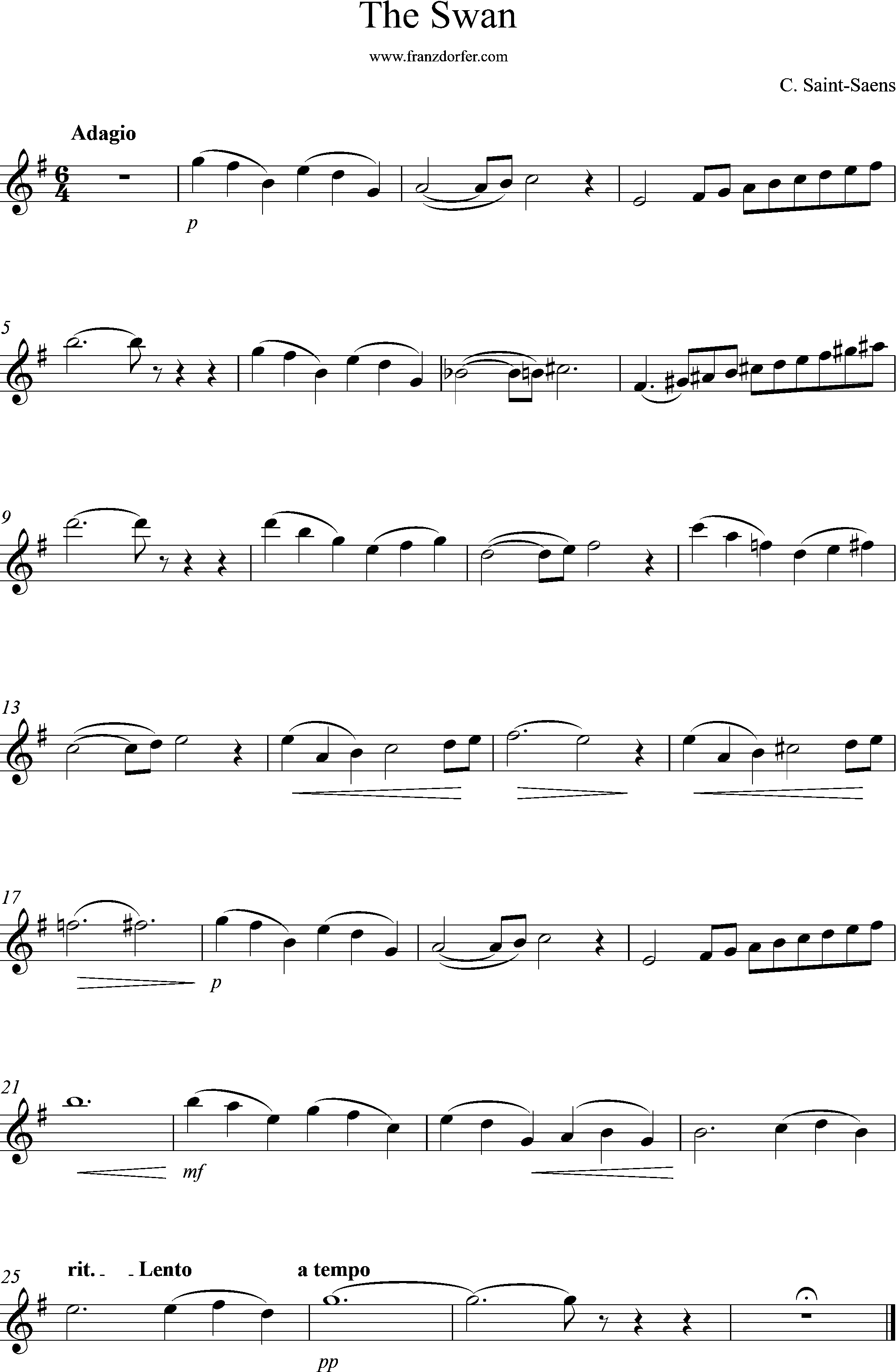 Violin Sheet music, The Swan, G-Major